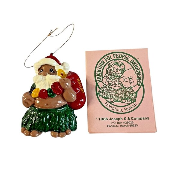 Vintage Hawaiian Poi People Santa w/Sack & Maui Angel Hanging Ornaments 1986-87 - Picture 6 of 16